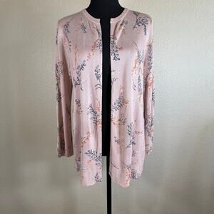 NWT Daniel Rainn Floral Knit Open Front Long Sleeve Cardigan Pink Women Size M
